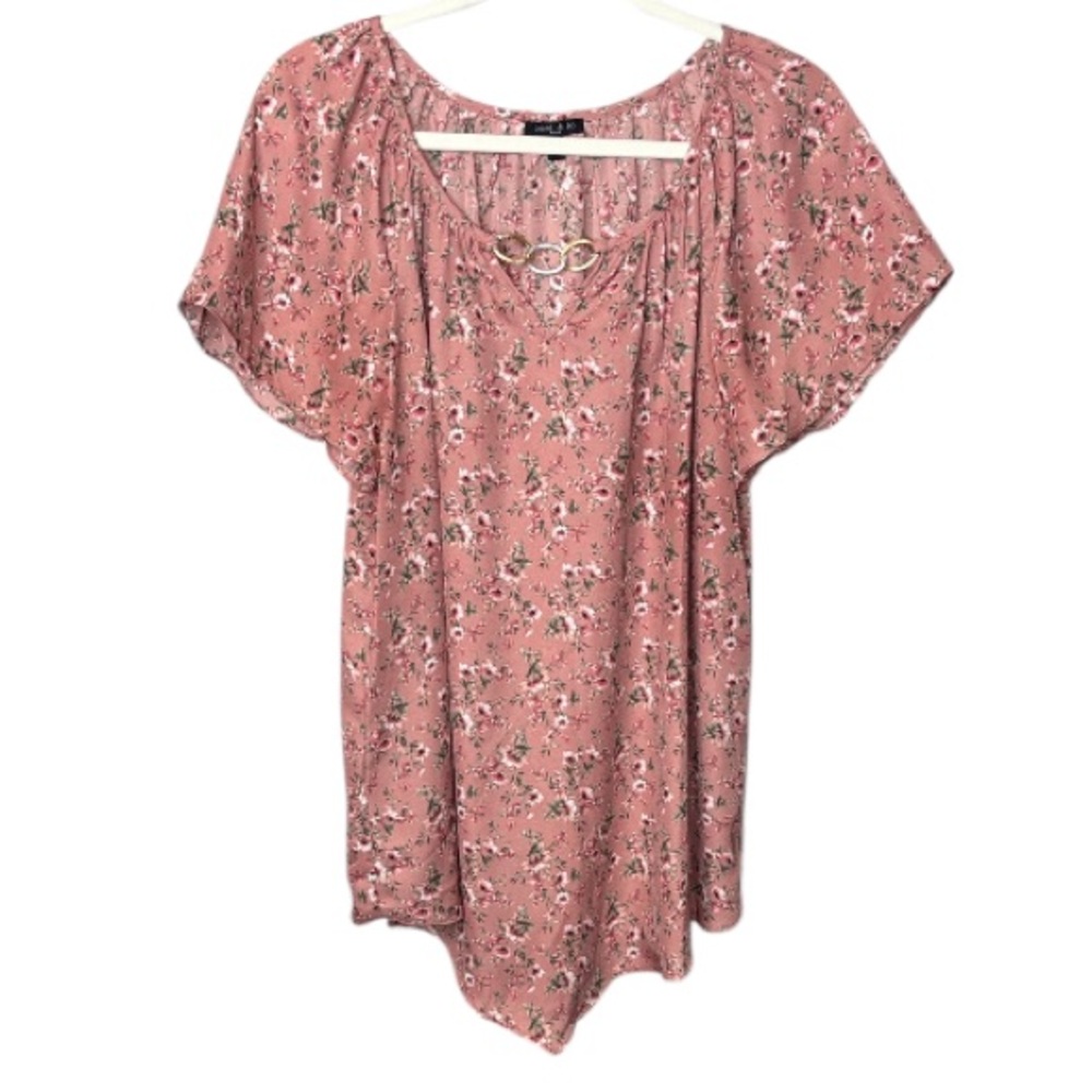 Sami & Jo - Pink Embellished Floral Top -  Size 1X